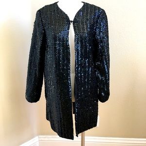Vintage Sequin Black Jacket Cardigan Medium Handmade Long Sleeves Homemade